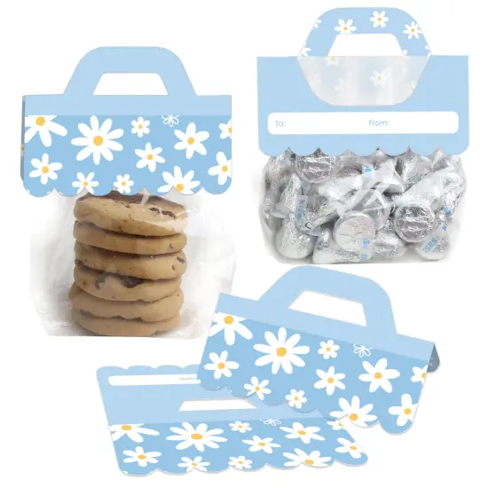 Big Dot of Happiness Blue Daisy Flowers - DIY Floral Party Clear Goodie Favor Bag Labels - Candy Bags with Toppers - Set of 24 {1}