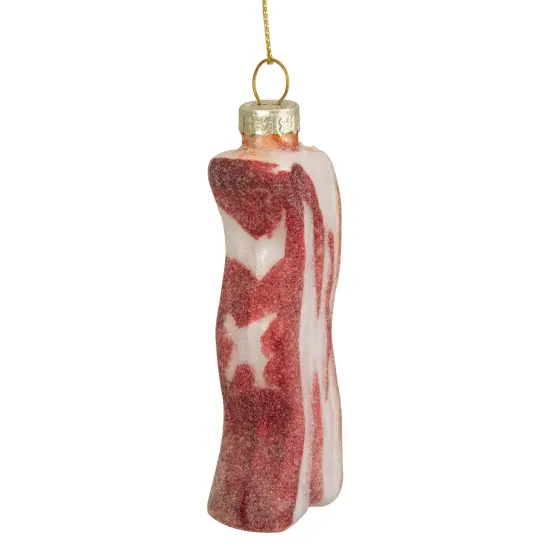 Northlight 3.5" Pink and White Strip of Bacon Glass Christmas Ornament {5}