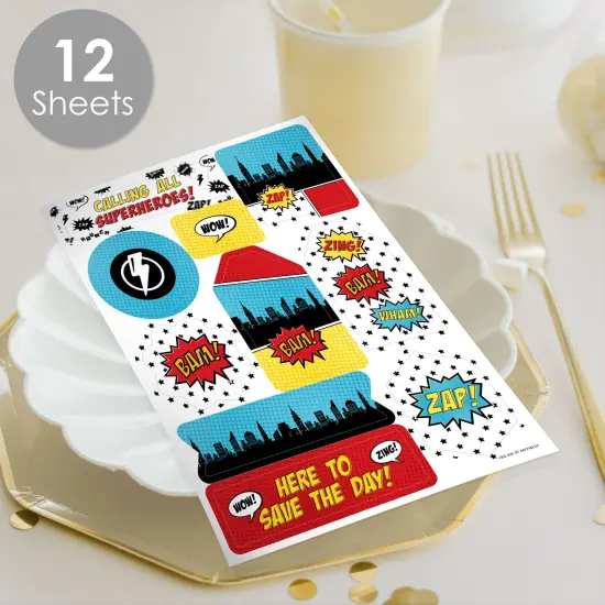 Big Dot of Happiness BAM! Superhero - Baby Shower or Birthday Party Favor Sticker Set - 12 Sheets - 120 Stickers {3}