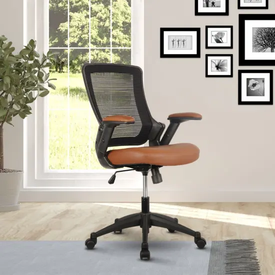 Techni Office Solutions 34" Black, Brown, and Metallic Gray Mid-Back Mesh Task Office Chair {6}