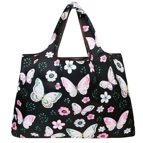 Wrapables Large Foldable Tote Nylon Reusable Grocery Bags Midnight Butterfly {2}