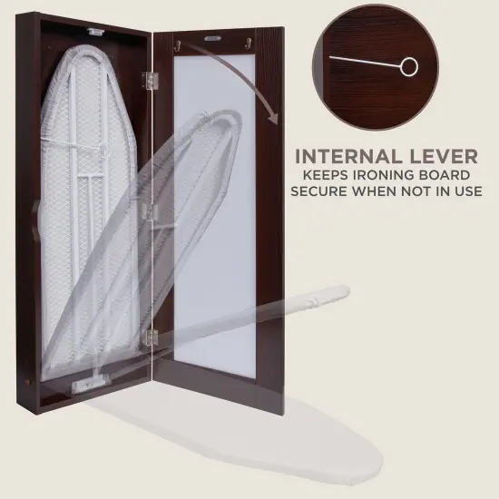 Ivation Foldable Ironing Board Cabinet, Wall-Mount With Mirror Walnut Brown {5}