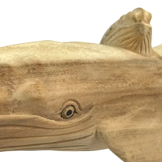 Beautiful Carved Teak Wood Humpback Whale and Baby Tabletop Statue 20 Inch {4}