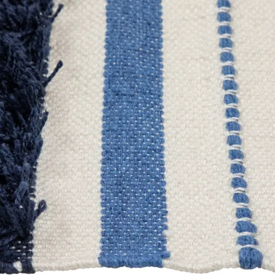 Northlight 3.5' x 2.25' Blue, Cream and Black Striped Handloom Woven Outdoor Accent Throw Rug {6}