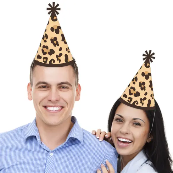 Big Dot of Happiness Leopard Print - Cone Happy Birthday Party Hats for Kids and Adults - Set of 8 (Standard Size) {3}
