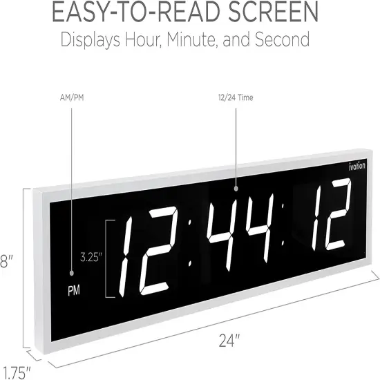 Ivation 24 in. Large Digital Wall Clock, LED Digital Clock with Timer and Alarm White {5}