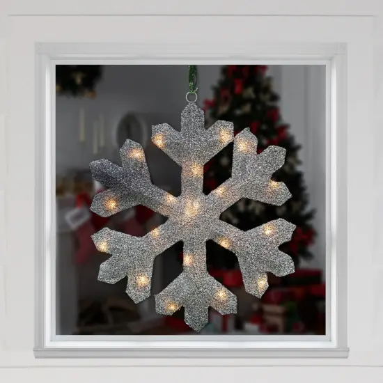 Northlight Lighted Tinsel Snowflake Christmas Window Decoration - 20" - Silver - Clear Lights {4}