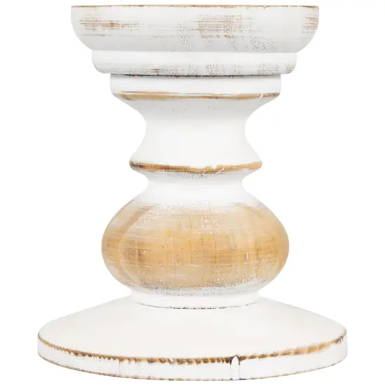 Northlight Wooden Pedestal Pillar Candle Holder - 5.5" - Brushed White {1}