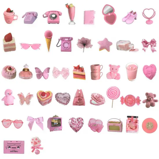 Wrapables Waterproof Vinyl Stickers for Water Bottles, Laptop, Phones, Skateboards, Decals for Teens, 100pcs Pink Party {3}