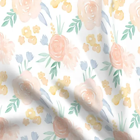 Various Fabrics by the Yard or Fat Quarter Watercolor Floral Pink Yellow Roses Flowers Medium Scale Custom Printed Fabric by Spoonflower {5}