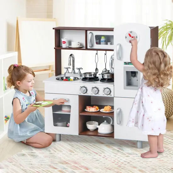 Costway Kids Kitchen Playset Pretend Play Kitchen Toy with Realistic Sounds & Lights {2}
