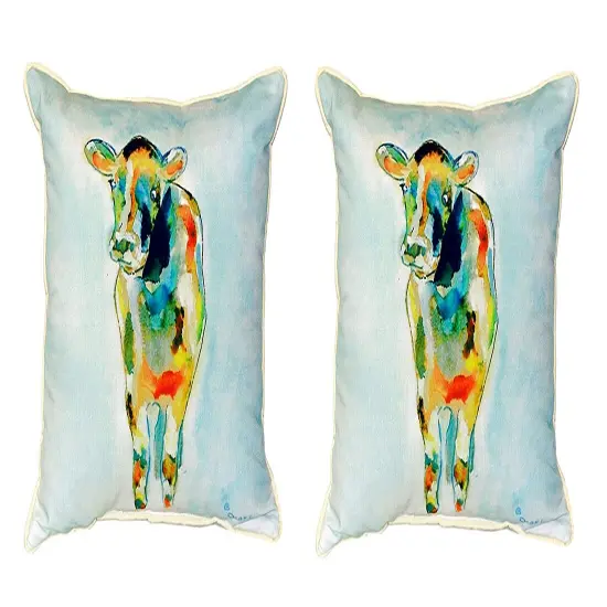 Pair of Betsy Drake Betsy&rsquo;s Cow Large Indoor/Outdoor Pillows 18 Inch X 18 Inch {1}