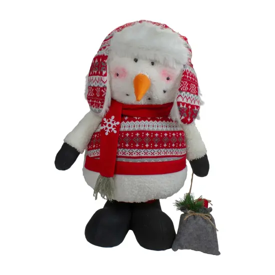 Northlight Plush Snowman with a Bag of Present and Telescopic Legs Christmas Figure - 33" White {6}