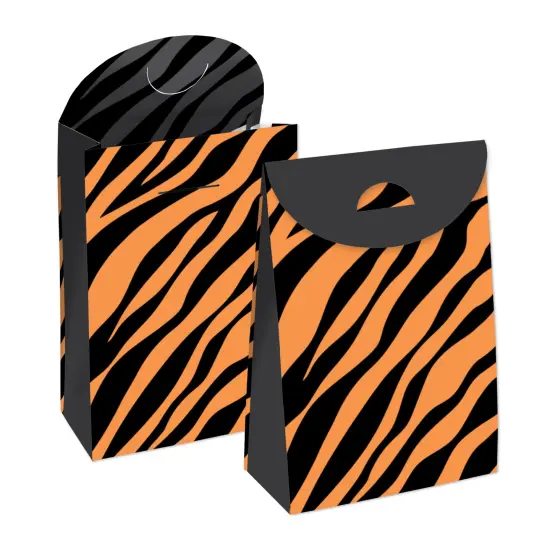 Big Dot of Happiness Tiger Print - Jungle Gift Favor Bags - Party Goodie Boxes - Set of 12 {1}