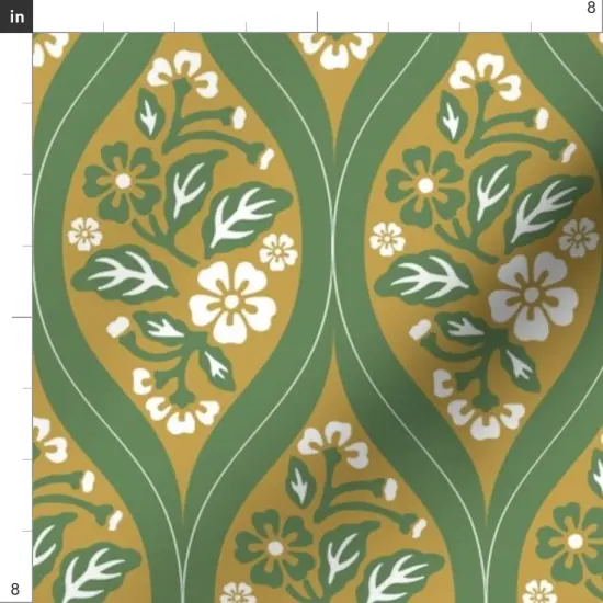 Various Fabrics by the Yard or Fat Quarter Traditional Floral Classic Ogee Mustard Gold Green Blush Pink Medium Scale Custom Printed Fabric by Spoonflower {4}