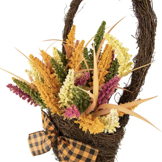 Northlight Autumn Harvest Hanging Basket with Artificial Foliage and Checkered Bow - 22" Orange {7}