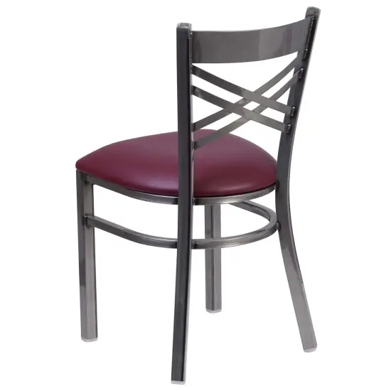 Emma and Oliver 2 Pack Clear Coated "X" Back Metal Restaurant Chair BurgVYL/ClearCoated {3}