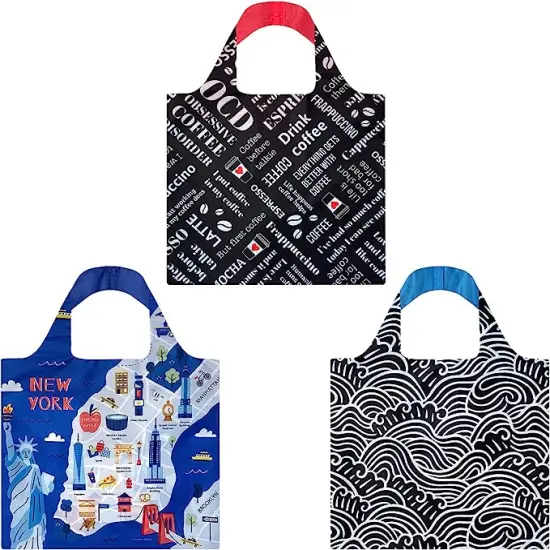 Wrapables Allybag Foldable & Lightweight Reusable Grocery Bag, 3 Pack Coffee and New York {1}