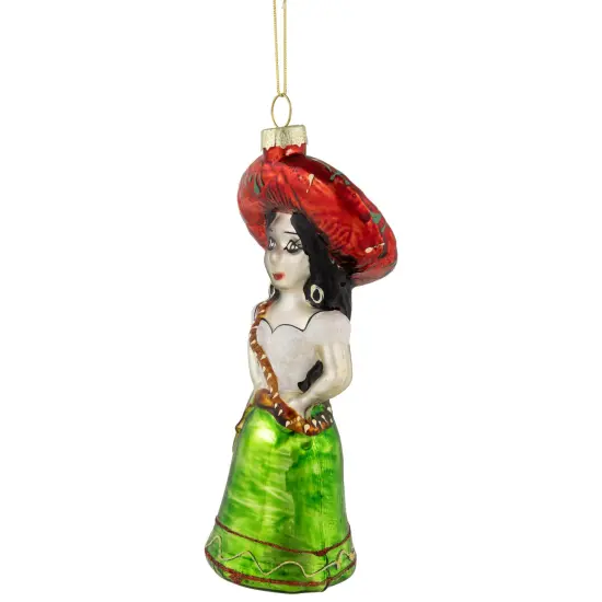 Northlight 5.75" Red and Green Latina Lady Glass Christmas Ornament White {5}