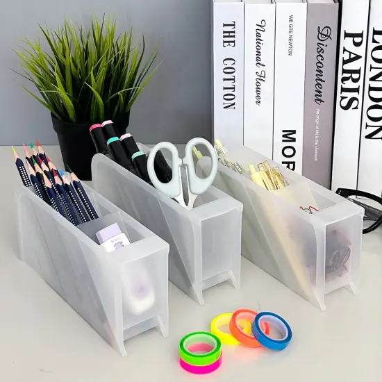 Wrapables Pen Organizer with 4 Compartments Desk Storage Organizer for Home, Office, Work Small (3pcs) / Clear {5}