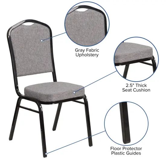 Emma and Oliver 4 Pack Crown Back Stacking Banquet Chair GrayFabric/Black {2}