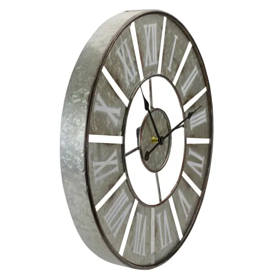 Northlight 18" Round Galvanized Metal Roman Numeral Wall Clock Gray {4}