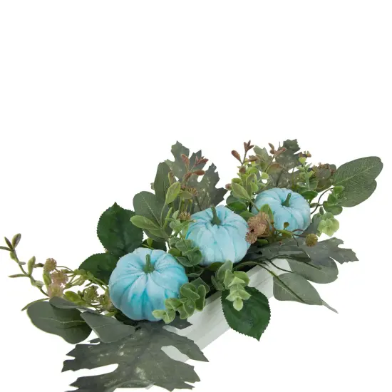 Northlight Fall Harvest Foliage and Pumpkins In Wooden Planter - 18" - Blue {6}