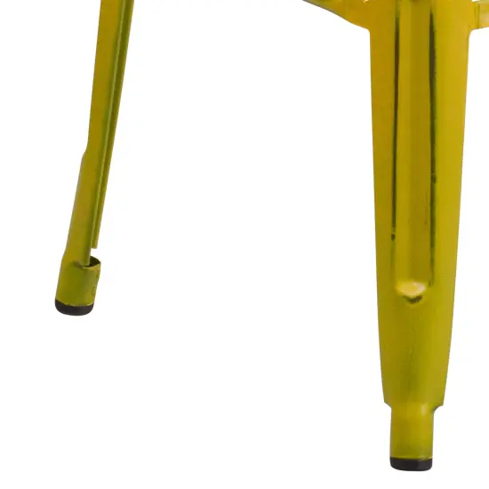 Emma and Oliver Commercial Grade 4 Pack 30" High Backless Distressed Metal Indoor-Outdoor Barstool Yellow {6}