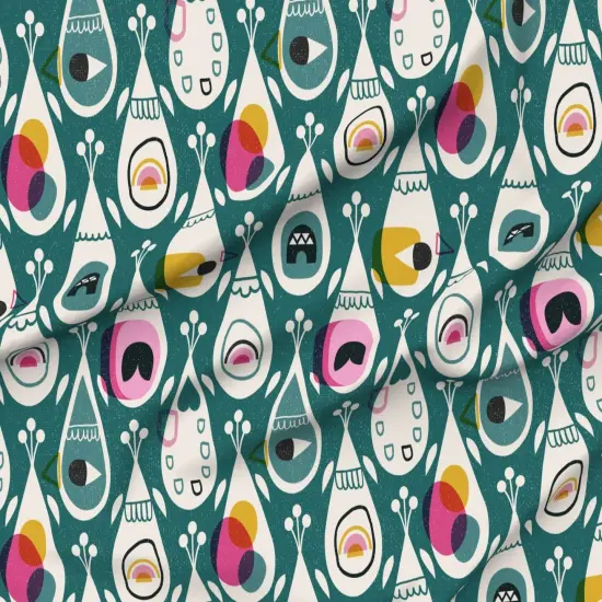 Various Fabrics by the Yard or Fat Quarter Modern Retro Abstract Mid Century Mod Bird Feather Dark Green Custom Printed Fabric by Spoonflower {6}
