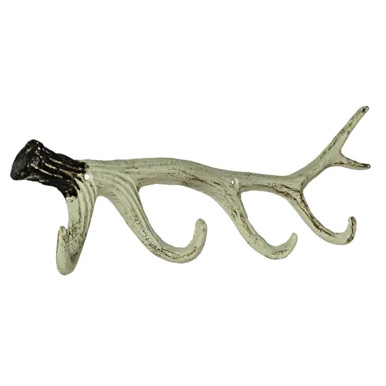 16 Inch Cast Iron Deer Antler Wall Mounted Hook Rack Towel Key Hat Hanger {3}