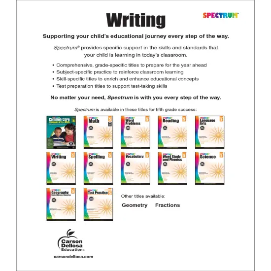 Spectrum Grade 5 Writing Workbook, Learn to Write a Story, to Inform, an Opinion, Handwriting Practice for Kids 10-11, Classroom or Homeschool Curriculum {2}