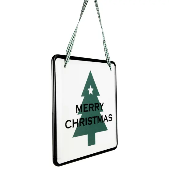 Northlight 8" Merry Christmas Metal Wall Sign with Green Check Ribbon {6}
