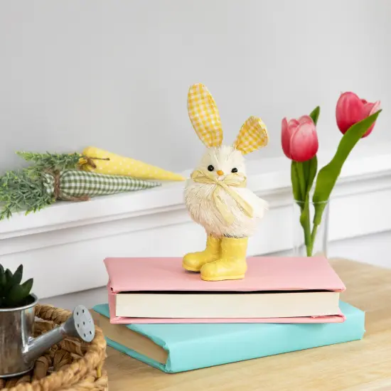 Northlight Chick with Plaid Rabbit Ears and Rainboots Easter Figurine - 7" - Yellow {3}
