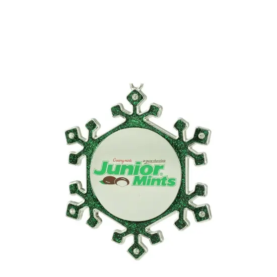 Northlight Snowflake "Junior Mints" Candy Logo Christmas Ornament - 3.25" - Green and Silver {3}