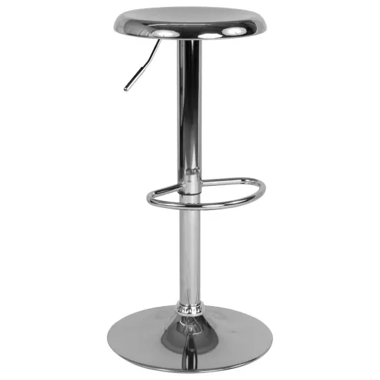 Merrick Lane Audrey Retro Style Height Adjustable Barstool with Footrest Chrome {1}