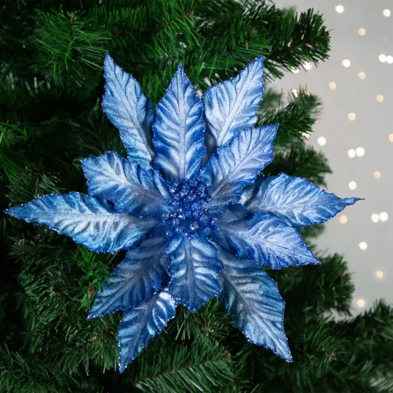 Northlight 25" Two Tone Blue Glittered Poinsettia Christmas Stem Spray {3}