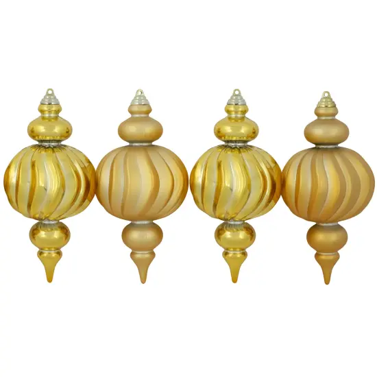 Northlight Commercial Size Shatterproof 2-Finish Finial Christmas Ornaments - Gold -10" - 4ct {3}