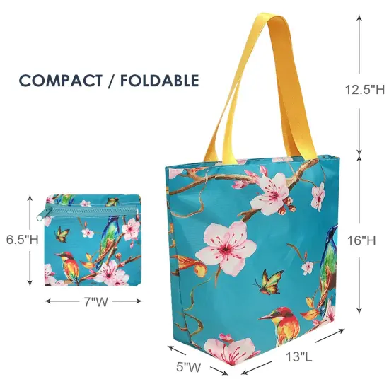 Wrapables Carryall Shopping Travel Tote Bag with Durable Ripstop Polyester - Foldable, Waterproof, and OEKO-TEX Certified Large, CherryBlossom {2}