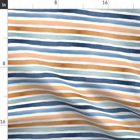 Various Fabrics by the Yard or Fat Quarter Watercolor Stripes Retro Blue Boho Orange Yellow Painterly Summer Custom Printed Fabric by Spoonflower {2}