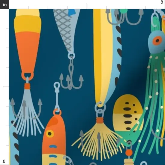 Various Fabrics by the Yard or Fat Quarter Fishing Dark Blue Bait Tackle Outdoor Custom Printed Fabric by Spoonflower {4}