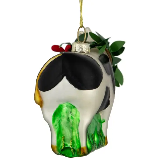 Northlight 3" Cow with Wreath Christmas Glass Hanging Ornament White {6}