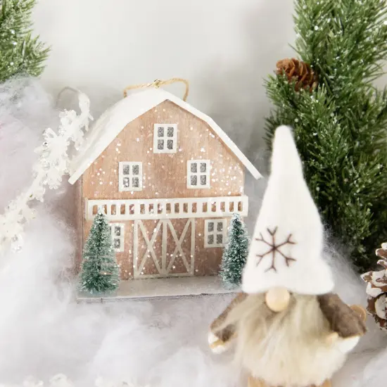 Northlight Battery Operated Lighted Rustic House with Trees Christmas Ornament - 4" - Brown Beige {5}