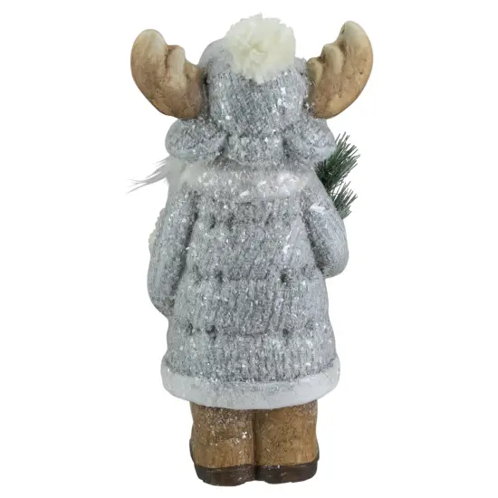 Northlight Frosted Ceramic Moose in Winter Coat Holding Pine Sprigs Christmas Figure - 18" Brown {5}