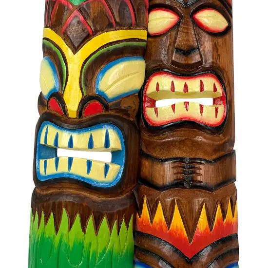 Fire and Earth Hand Crafted Wooden Tiki Totem Wall Masks 20 Inch Set of 2 {6}