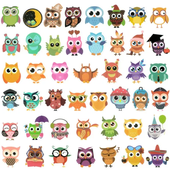 Wrapables Waterproof Vinyl Stickers for Water Bottles, Laptop, Phones, Skateboards, Decals for Teens, 80pcs Owls {2}