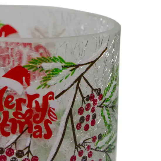 Northlight 8" Hand Painted Christmas Cardinal and Pine Flameless Glass Christmas Candle Holder Red {5}