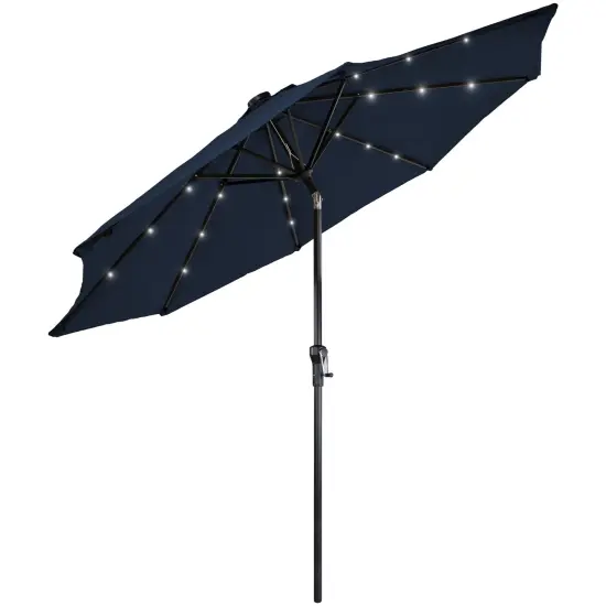 Northlight 9ft Solar Lighted Outdoor Patio Market Umbrella with Hand Crank and Tilt, Navy Blue {4}