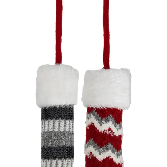 Northlight Set of 2 Gray and Red Plush Elf Leg Christmas Picks 30" {6}