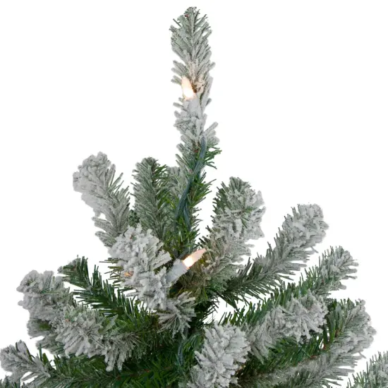 Northlight Pre-Lit Slim Flocked Alpine Artificial Christmas Trees - 5' - Clear Lights - Set of 3 Green {4}