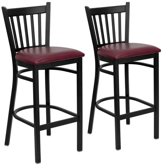 Emma and Oliver 2 Pack Vertical Back Metal Restaurant Barstool BurgVYL/BlackMetal {1}